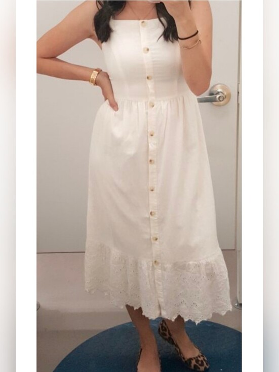 Old Navy Dresses & Skirts - Old Navy M Linen Eyelet Button-Front Cream Midi Dress 4039-